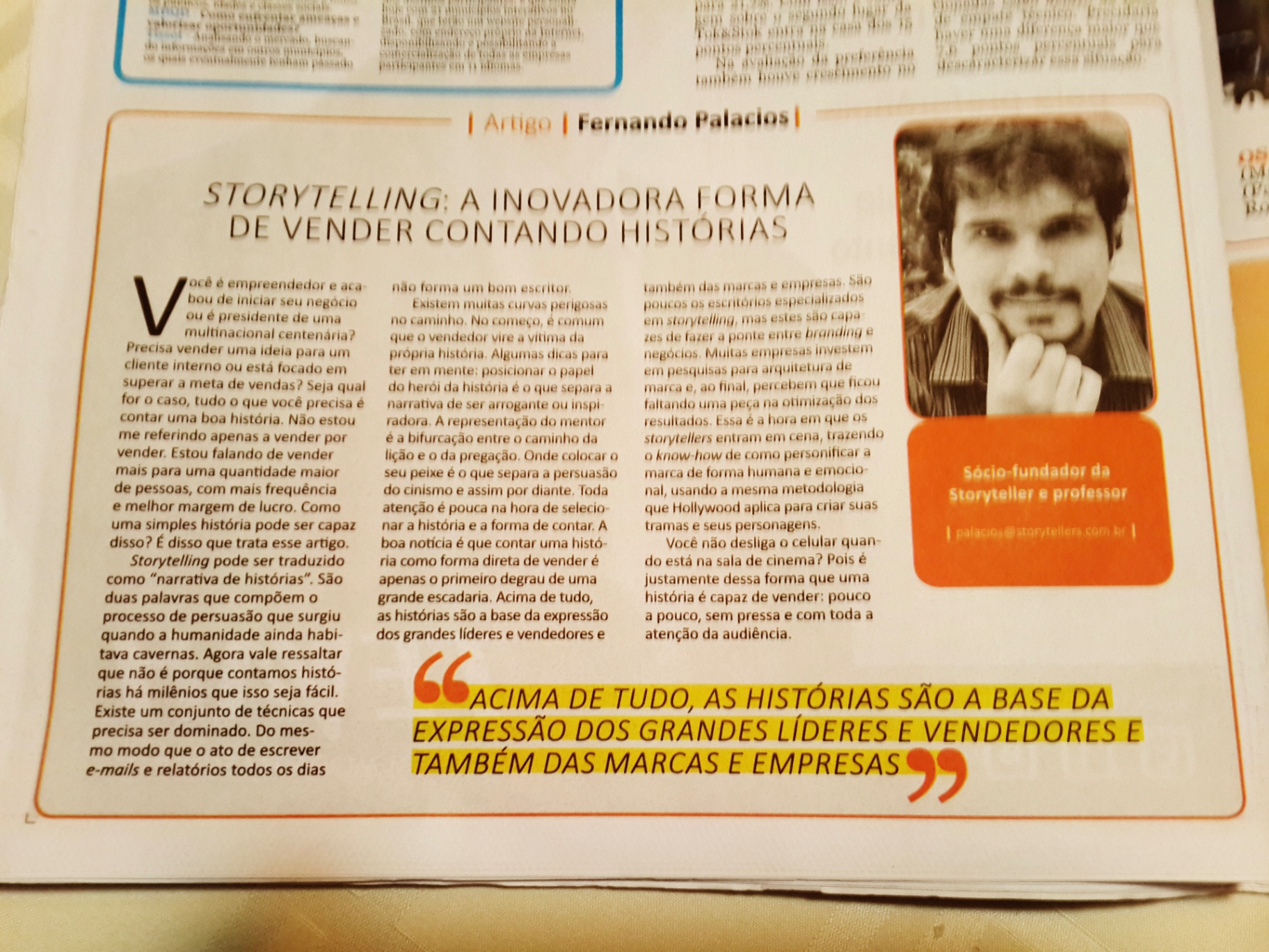 Matéria sobre Fernando Palacios e storytelling no Jornal do Commercio